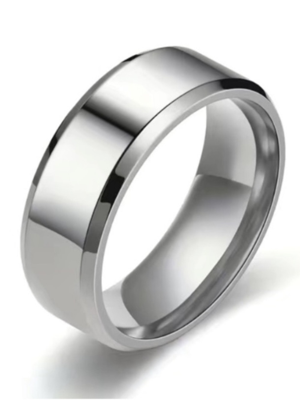 Stainless Steel Wide Band Ring - Polished Silver Comfort Fit Wedding Band
